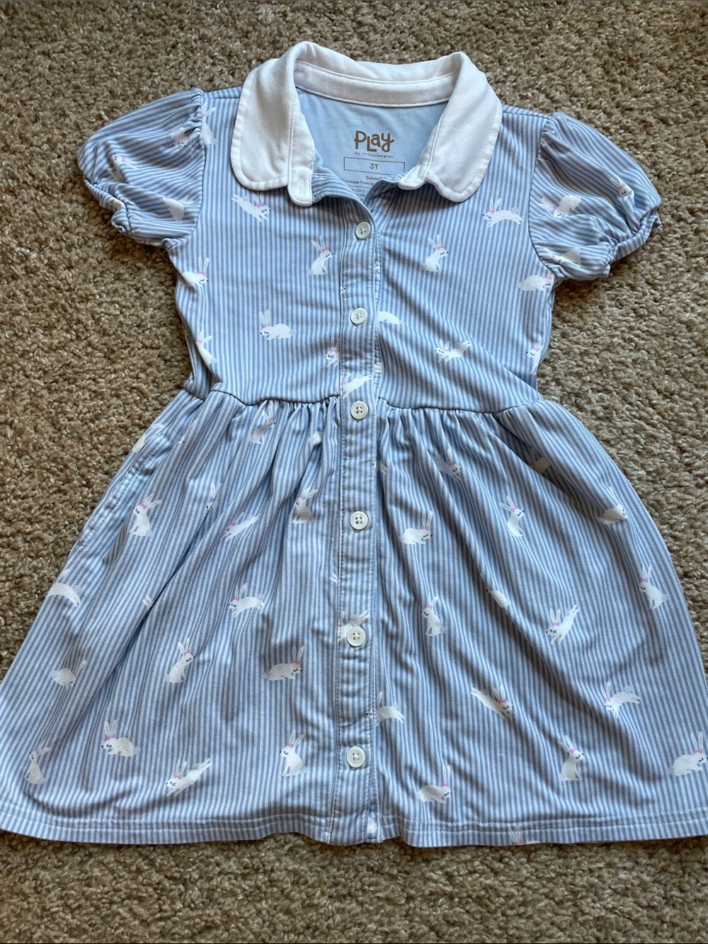 Little Sleepies Light Blue Striped Bunny Polo Dress - 3t